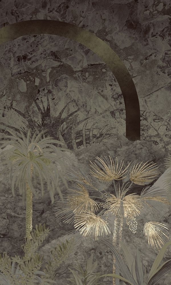 Midnight Grey Tropical Paradise at Night Wall Mural M1050