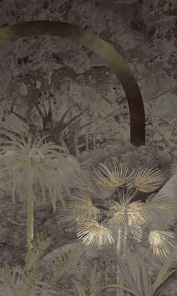 Midnight Grey Tropical Paradise at Night Wall Mural M1050 - Sample