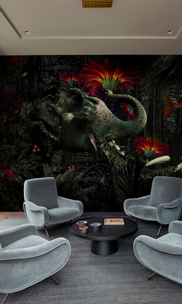 Orange Indian Elephant in the Forest Wallpaper Mural M1052