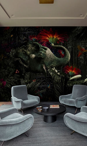 Orange Indian Elephant in the Forest Wallpaper Mural M1052