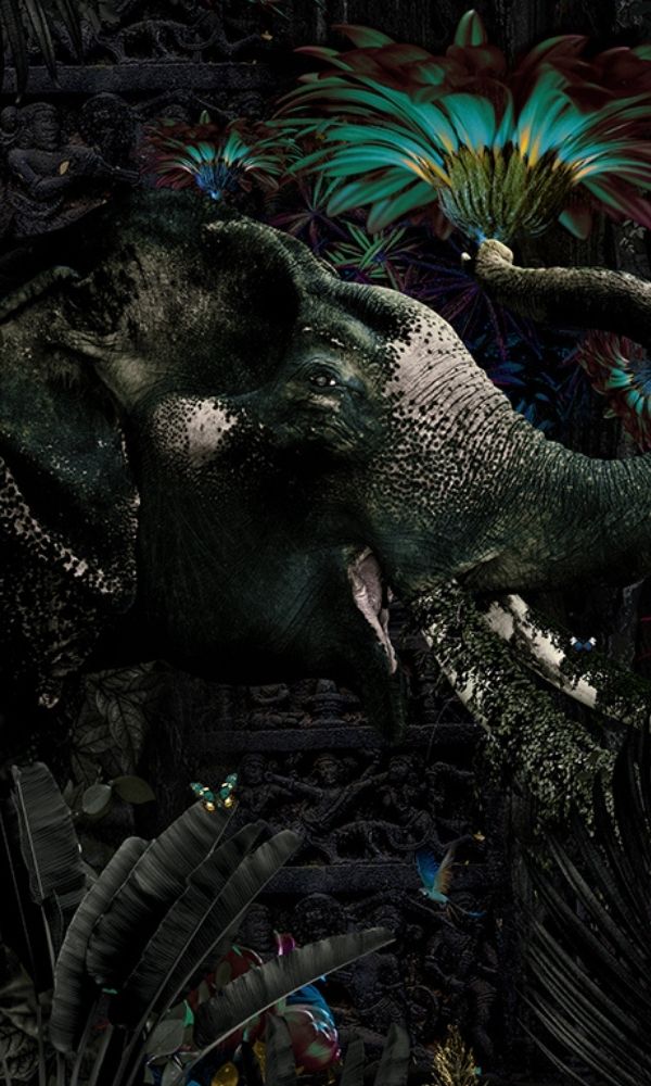 Sky Blue Violet Indian Elephant in The Forest Wallpaper Mural M1054