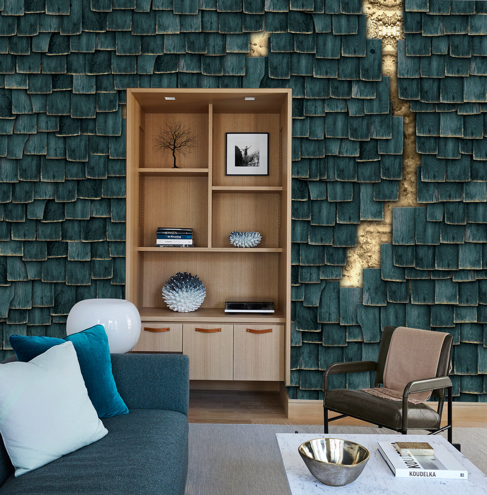 Teal Woodplanks Geometric Wall Mural M1055