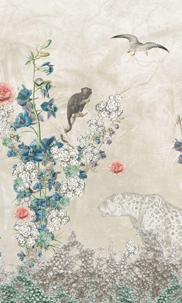 Flowers and Jungle Animals Tropical Wall Mural M1059 - Sample