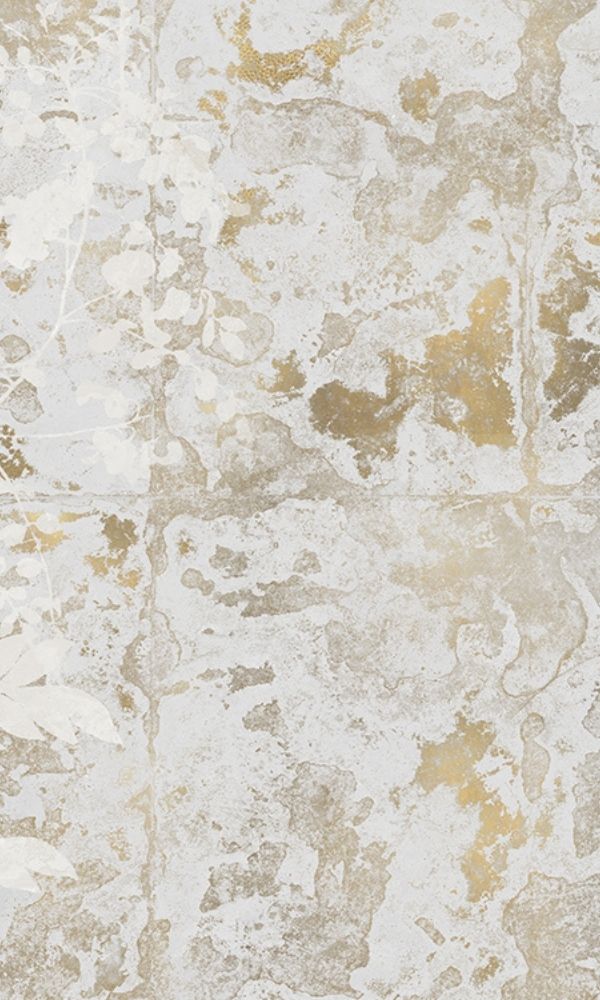 White & Gold Abstract Leaves Botanical Wall Mural M1064