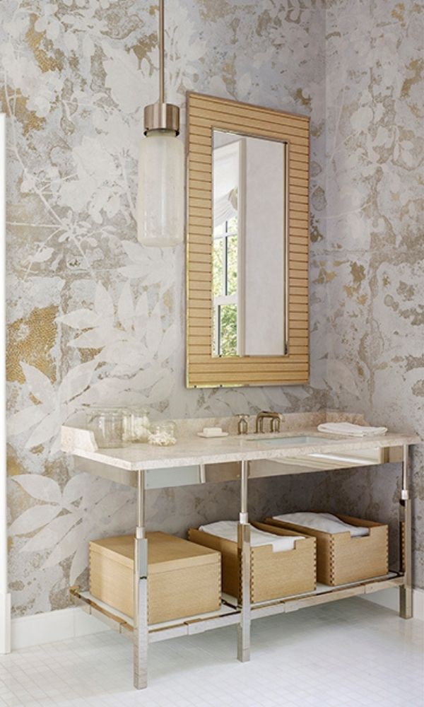 White & Gold Abstract Leaves Botanical Wall Mural M1064