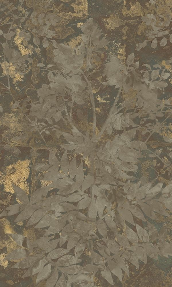 Ash Grey & Gold Abstract Leaves Botanical Wall Mural M1066