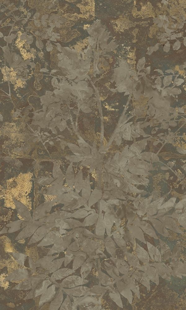 Ash Grey & Gold Abstract Leaves Botanical Wallpaper Mural M1066