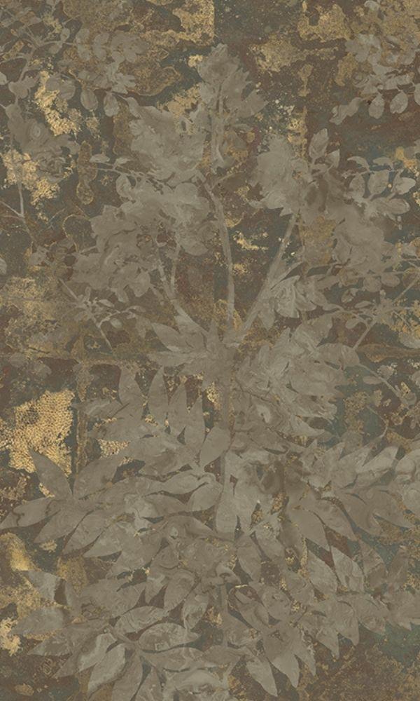 Ash Grey & Gold Abstract Leaves Botanical Wall Mural M1066 - Sample