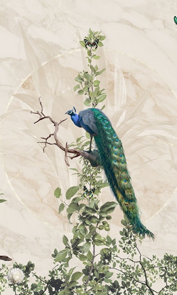 Beige Peacock Forest Tropical Wall Mural M1067