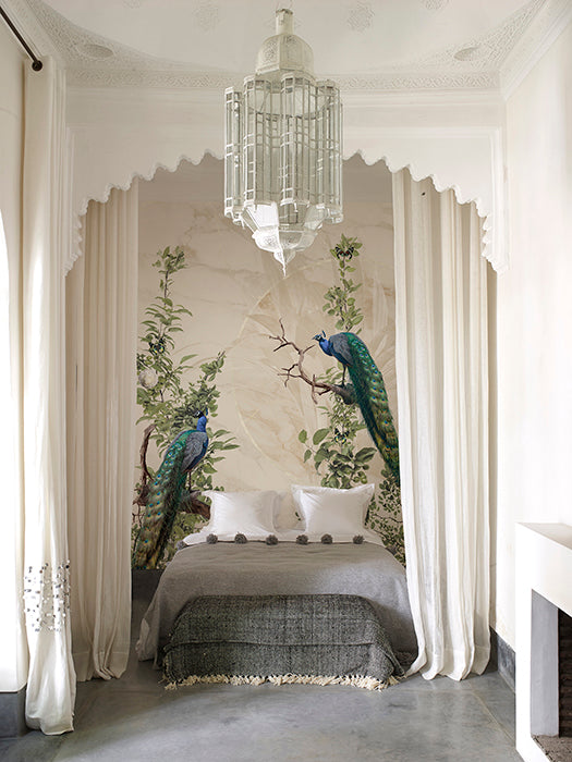 Beige Peacock Forest Tropical Wall Mural M1067