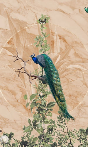 Cream Peacock Forest Tropical Wallpaper Mural M1068