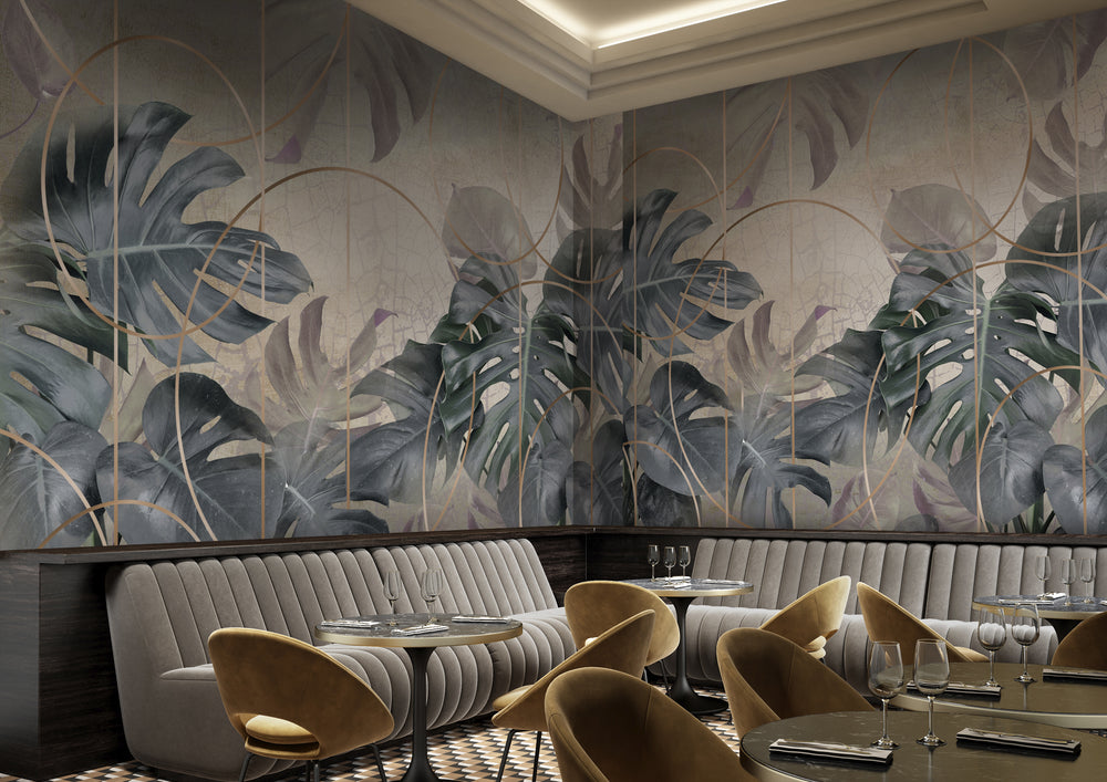 Green Bold Tropical Wall Art Leaves Mural M9968