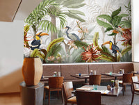 Multi-Color Tropical Birds and Leaves Wallpaper Mural M9969