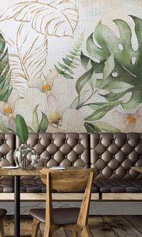 Green Bold Floral and Tropical Leaves Wallpaper Mural M9970