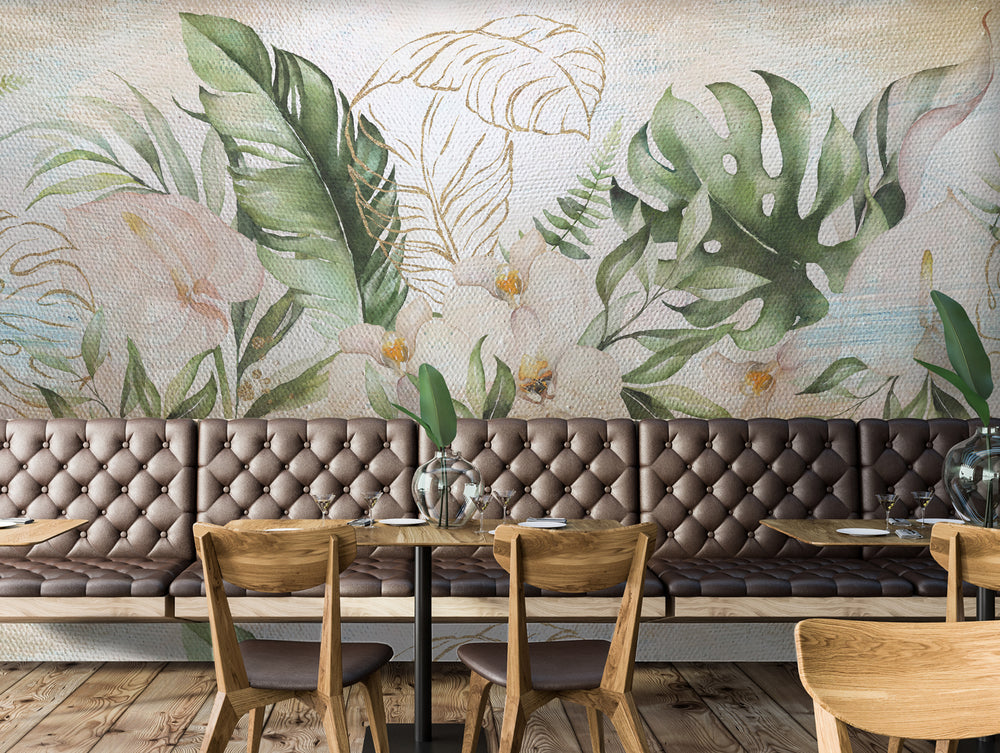 Green Bold Floral and Tropical Leaves Wallpaper Mural M9970