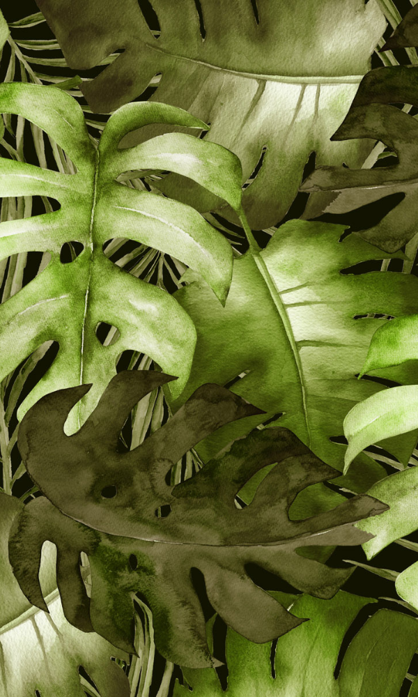 Forest Green Bold Tropical Leaves Mural M9971