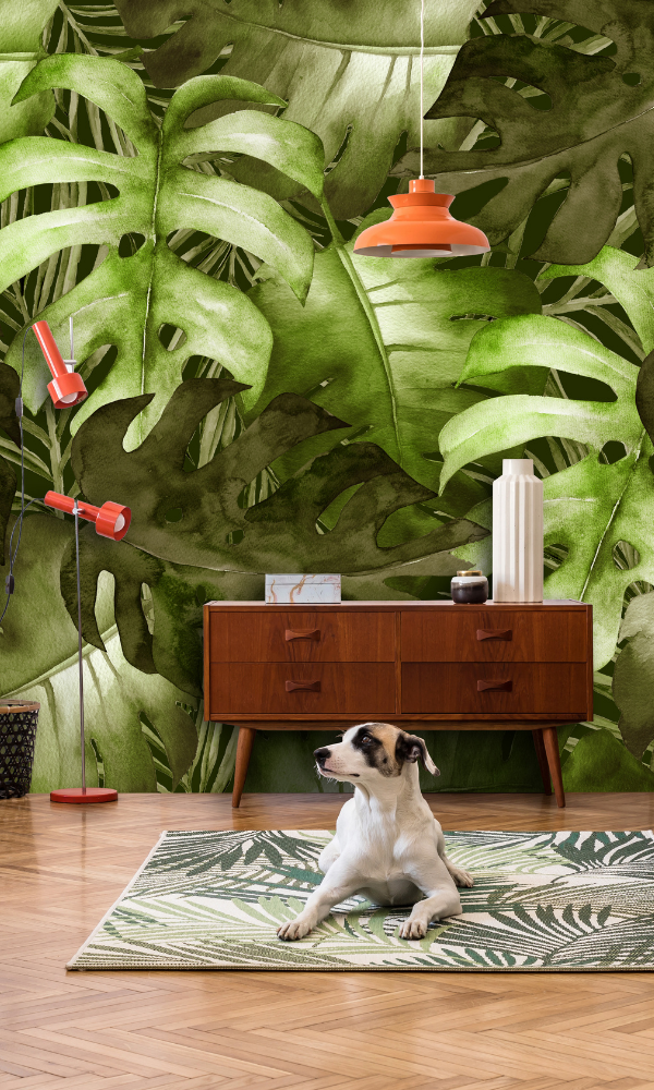 Forest Green Bold Tropical Leaves Mural M9971