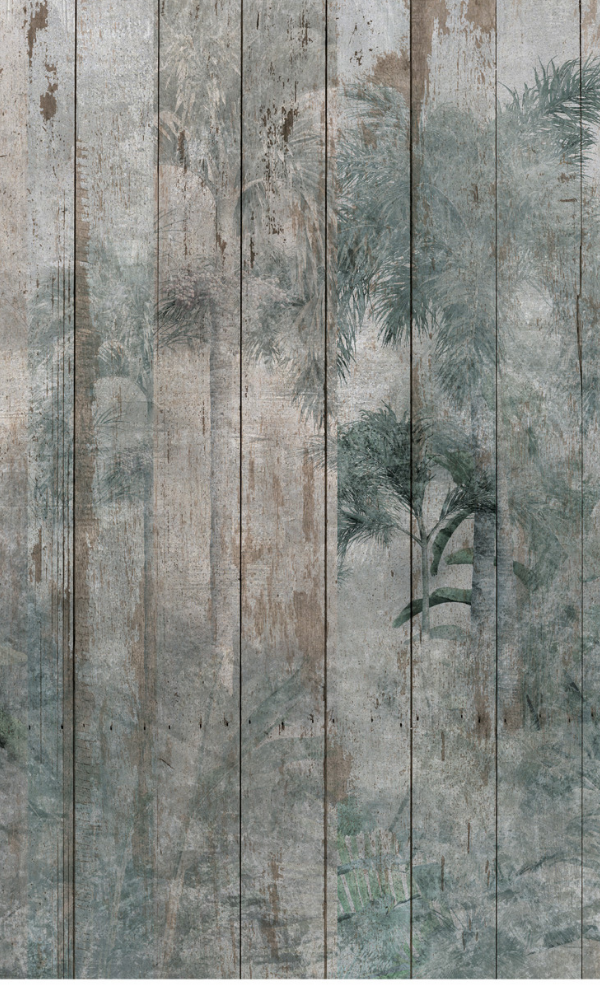 Wooden Panels With Tropical Leaves Wallpaper Mural M9973