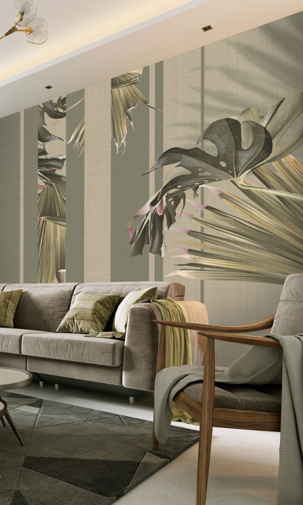 Minimalist Green Wood Panels With Leaves Wallpaper Mural M9975-Sample