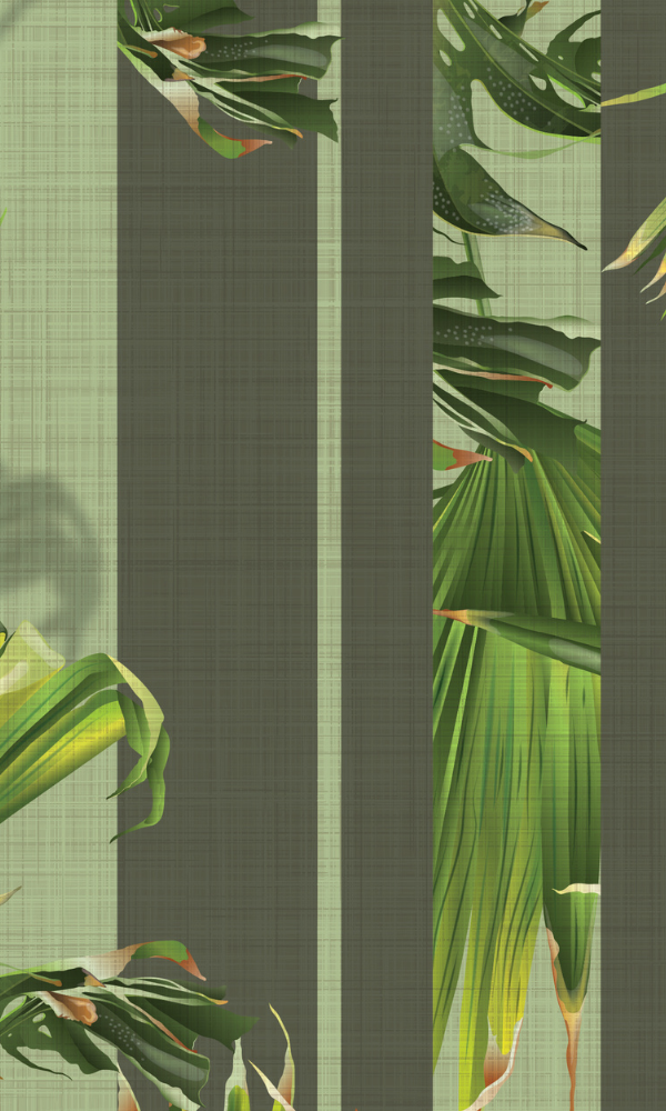 Light Grey And Green Minimalist Green Wood Panels With Leaves Wallpaper Mural M9977