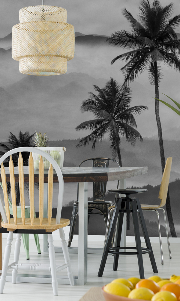 Black and White Coconut Trees in The Mountain Mural M9979