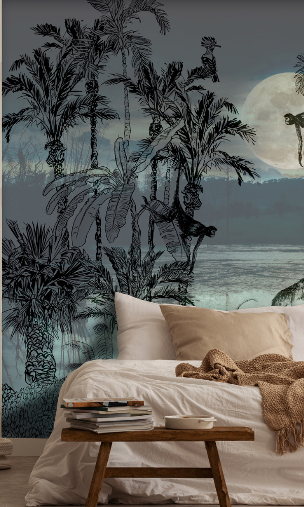 Midnight Grey Climbing Monkeys at Night Mural M9980-Sample