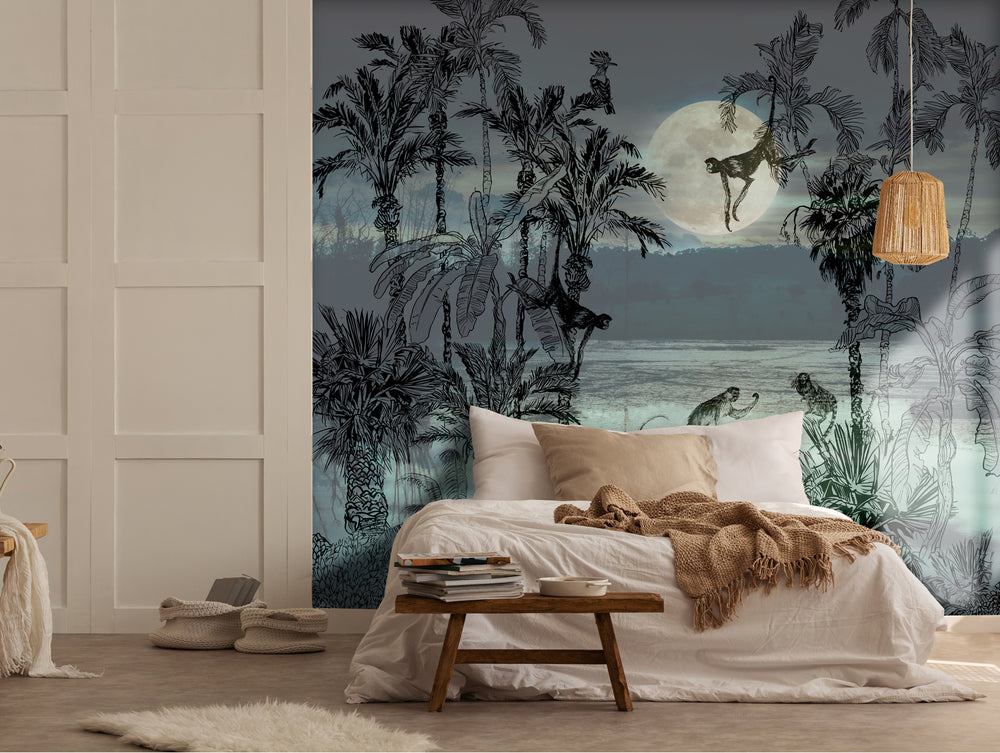 Midnight Grey Climbing Monkeys at Night Mural M9980