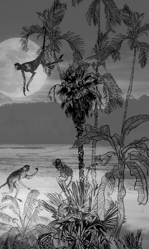 Black & White Climbing Monkeys at Night Mural M9981-Sample