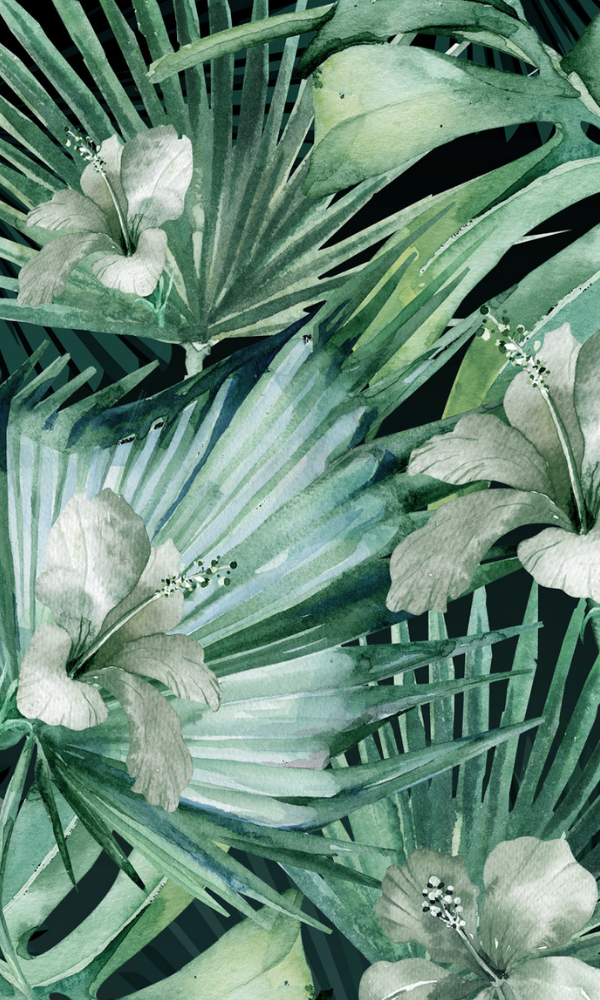 Forest Green Bold Flowers and Leaves Wallpaper mural M9983