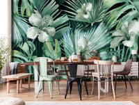 Forest Green Bold Flowers and Leaves Wallpaper mural M9983