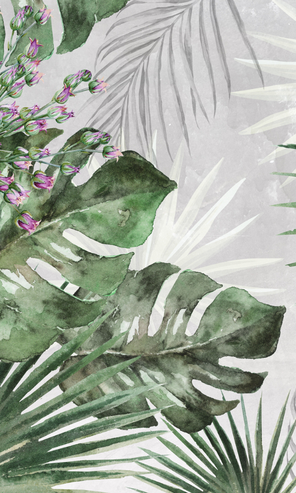 Silver and Green Bold Wall Art Tropical Leaves Wallpaper Mural M9984
