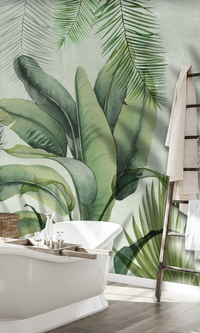Jungle Green Tropical Leaves Wallpaper Mural M9985-Sample