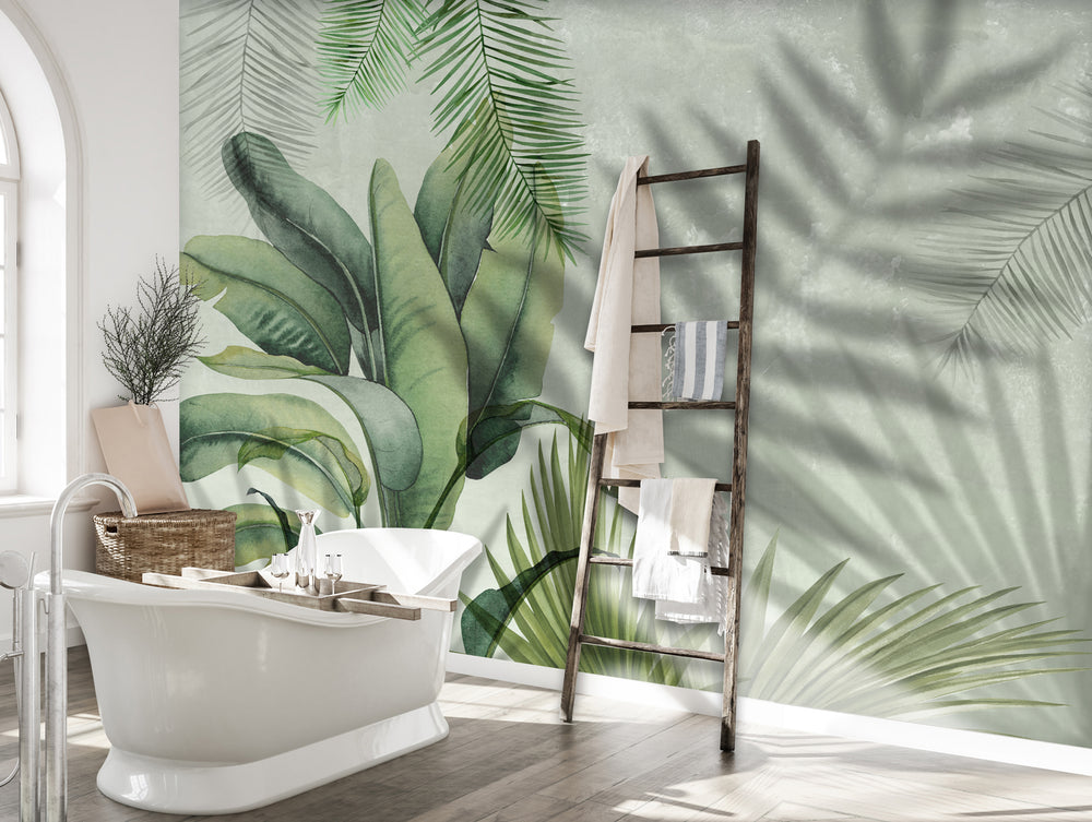 Jungle Green Tropical Leaves Wall Mural M9985