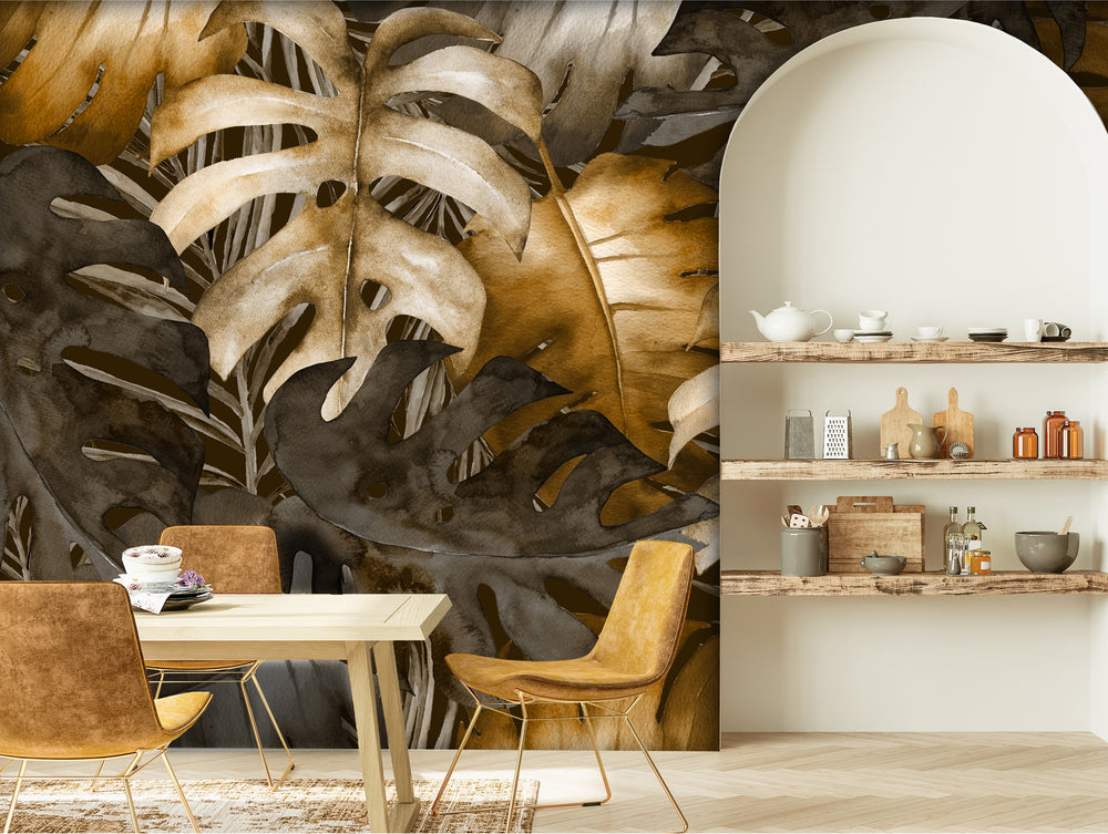 Gold Tropical Leaves Wallpaper Mural M9986