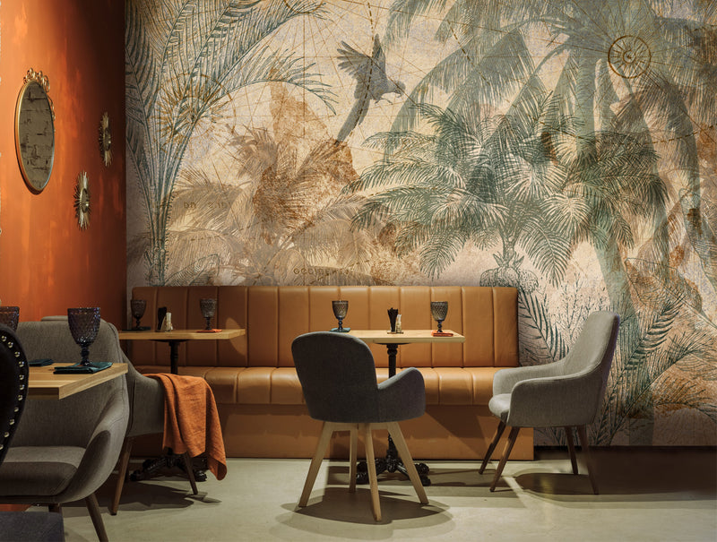 Multi-Color Rustic Tropical Wall Art Wallpaper Mural M9988