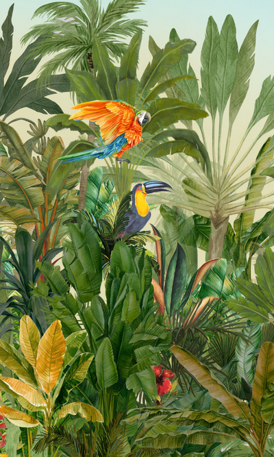 Green Tropical Summer Vibes With Birds Wallpaper Mural M9990 – Walls ...