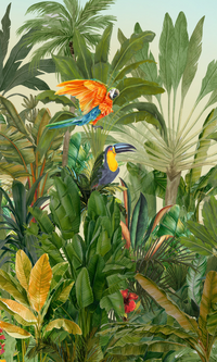 Green Tropical Summer Vibes With Birds Wallpaper Mural M9990