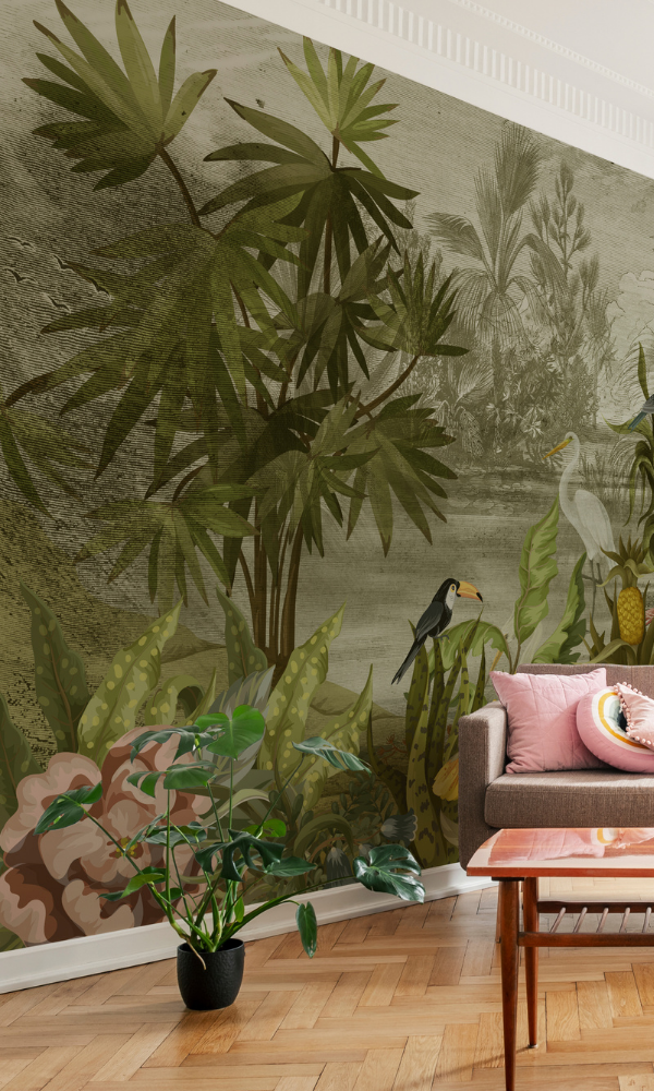 Birds and Trees in Tropical Paradise Wall Mural M9991