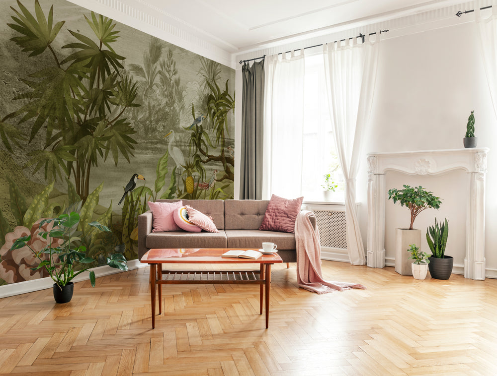 Birds and Trees in Tropical Paradise Wall Mural M9991