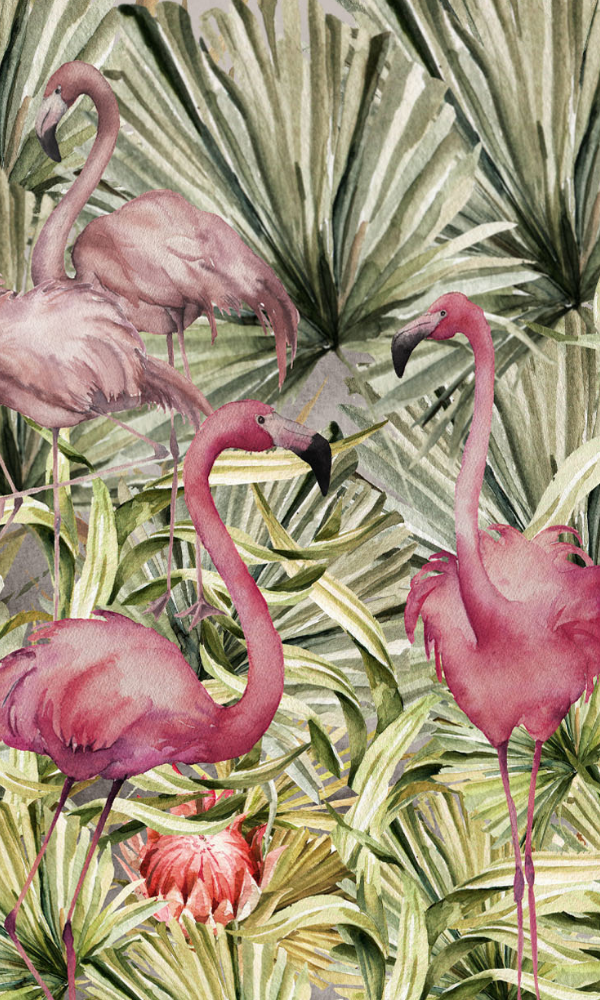 Pink Flamingos in the Tall Grass Wallpaper Mural M9992