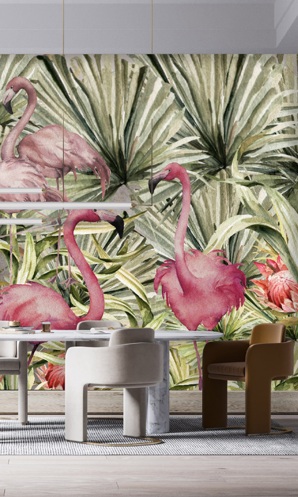 Pink Flamingos in the Tall Grass Wallpaper Mural M9992