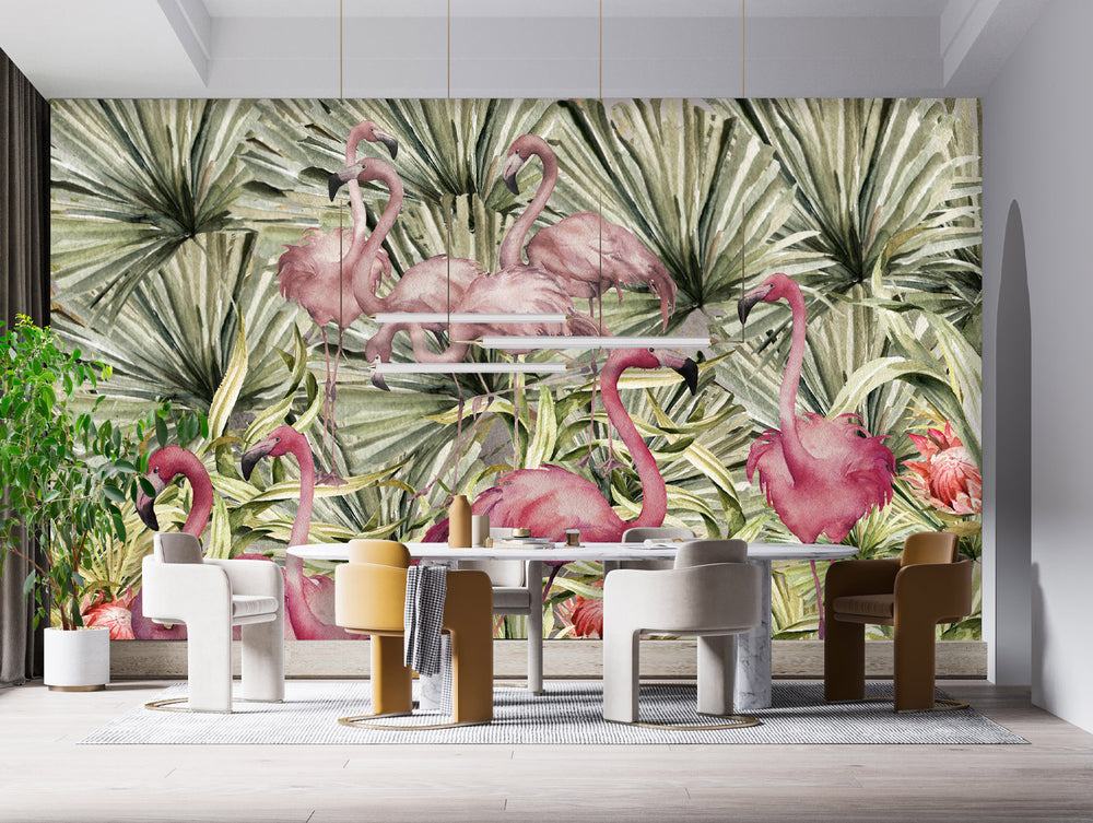 Pink Flamingos in the Tall Grass Wallpaper Mural M9992
