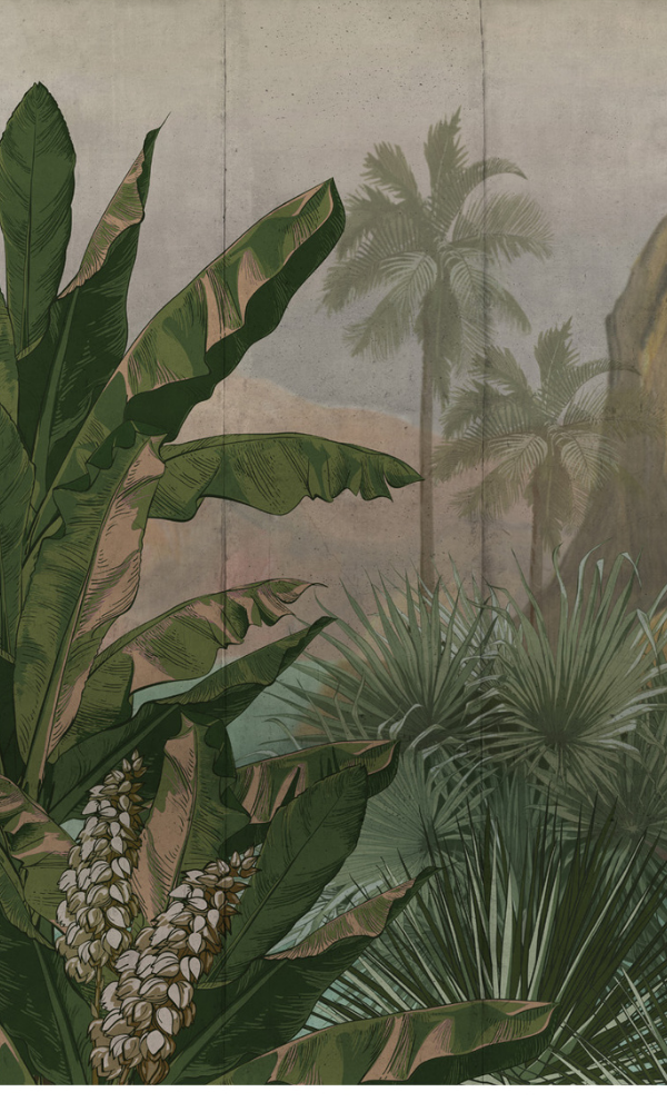 Oil Painting Inspired Tropical Mountains Wall Mural M9995