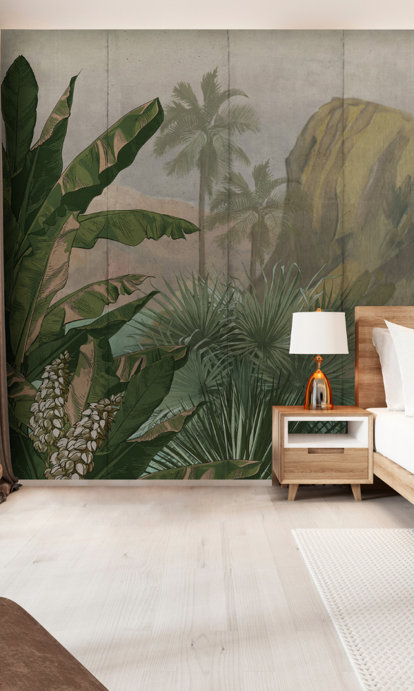 Oil Painting Inspired Tropical Mountains Wall Mural M9995
