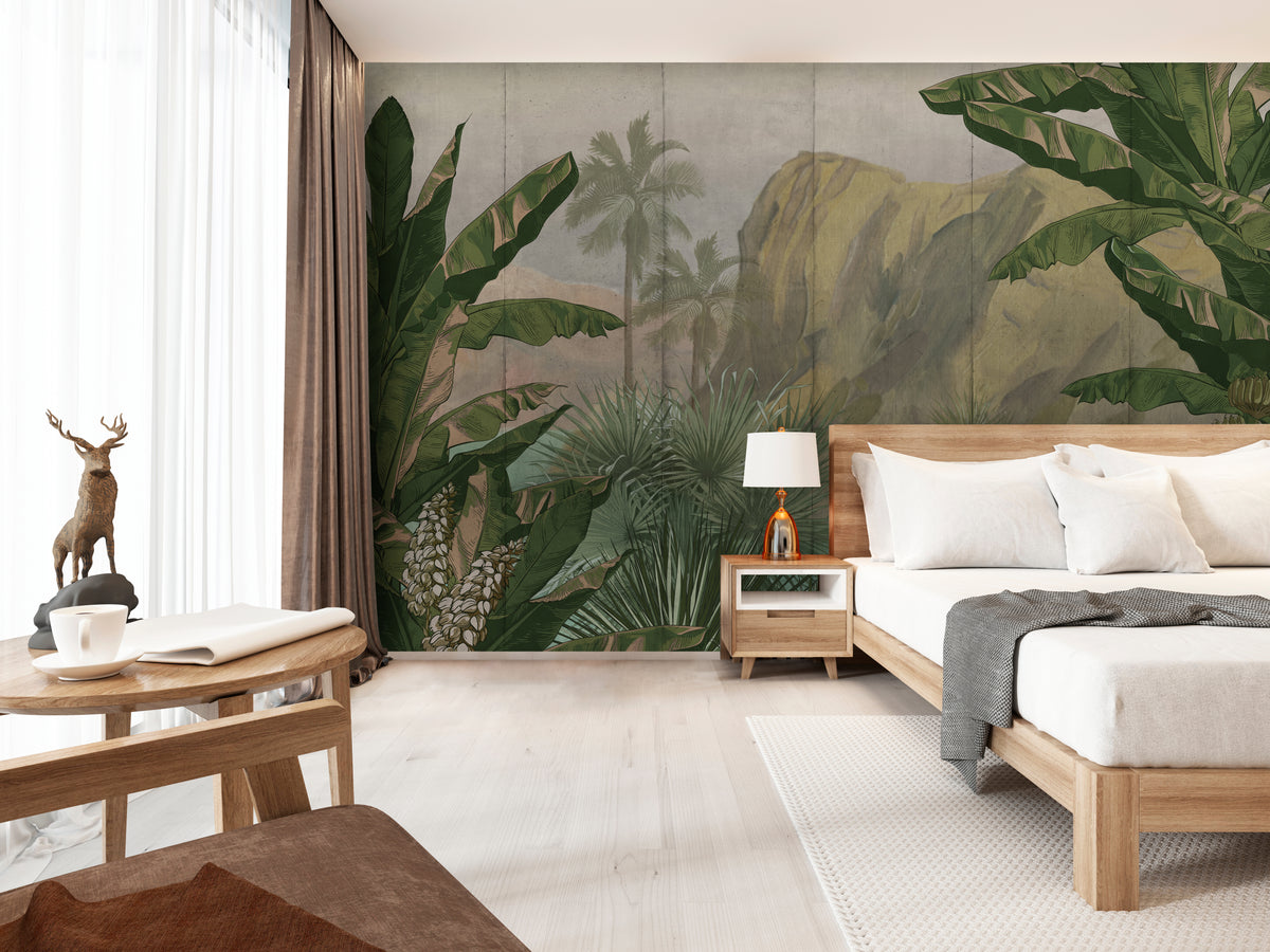 Oil Painting Inspired Tropical Mountains Wallpaper Mural M9995