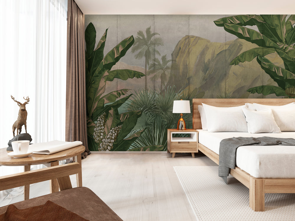Oil Painting Inspired Tropical Mountains Wall Mural M9995