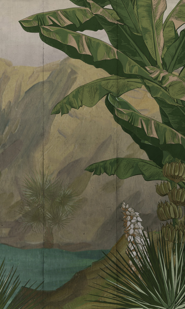 Tropical Mountain and River Oil Painting Wallpaper Mural M9996
