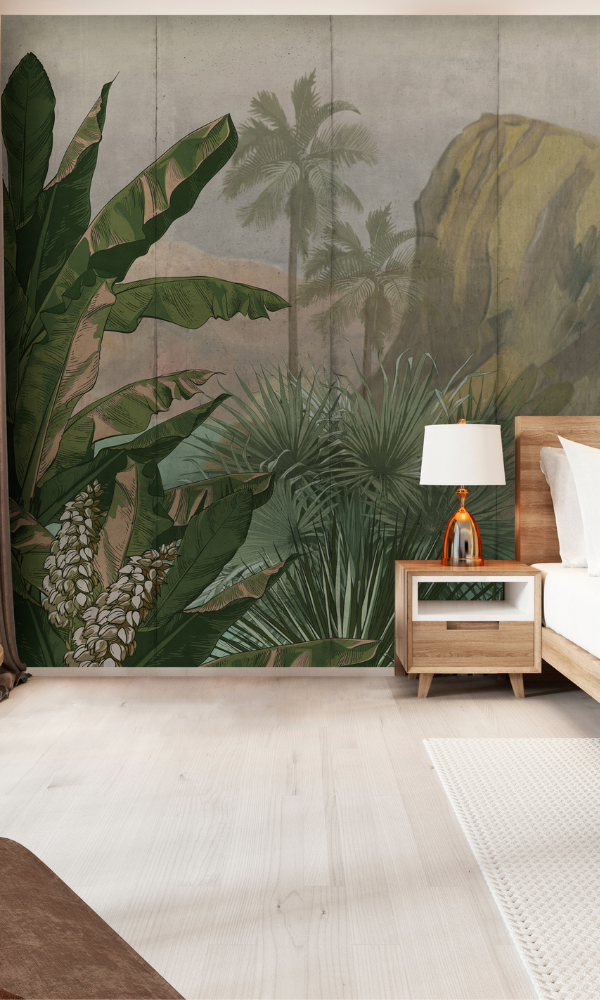 Tropical Mountain and River Oil Painting Wallpaper Mural M9996