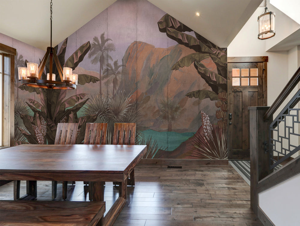 Tropical Mountain and River Oil Painting Wallpaper Mural M9996