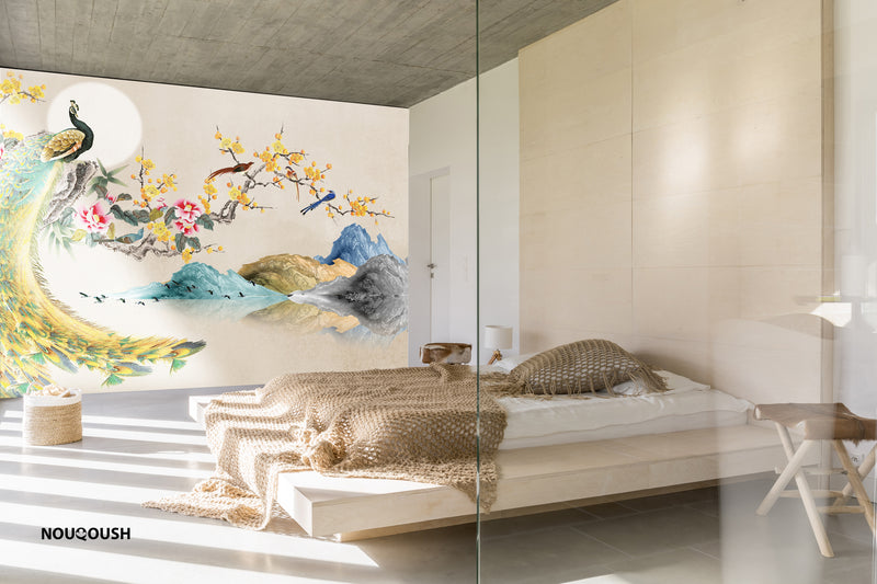 Yellow Asian Landscape Mural M9898